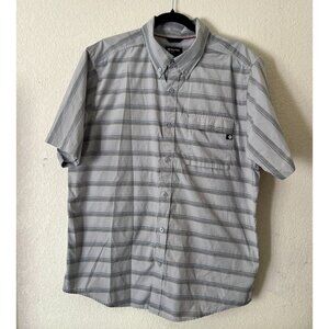 Marmot Mens Size XL Beige Striped Casual Button Down Shirt Short Sleeve Pocket